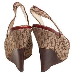 Dior Beige/Brown Oblique Canvas And Leather Wedge Sandals Size 41