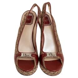Dior Beige/Brown Oblique Canvas And Leather Wedge Sandals Size 41