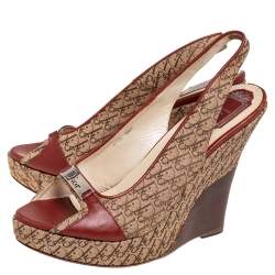Dior Beige/Brown Oblique Canvas And Leather Wedge Sandals Size 41