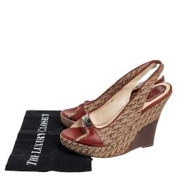 Dior Beige/Brown Oblique Canvas And Leather Wedge Sandals Size 41