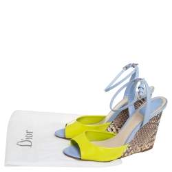Pre Owned Dior Multicolor Patent Leather And Python Ankle Strap Wedge Sandals Size 38