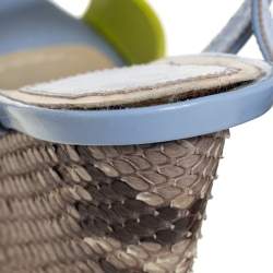 Pre Owned Dior Multicolor Patent Leather And Python Ankle Strap Wedge Sandals Size 38