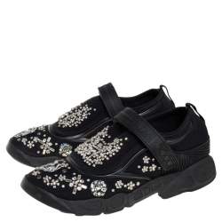 Pre Owned حذاء رياضي ديور فيوجن شبكة وقماش أسود بعنق منخفض مقاس 36.5