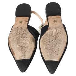 مملوكة مسبقًا Dior Black Technical Fabric And J'adior Ribbon Pointed Toe Slingback Flats Size 39