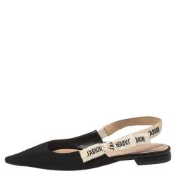 مملوكة مسبقًا Dior Black Technical Fabric And J'adior Ribbon Pointed Toe Slingback Flats Size 39