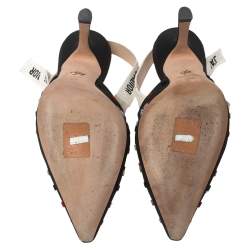 Pre Owned  Dior Black Mesh And Fabric Polka Dot J'Adior Ribbon Slingback Sandals Size 37.5