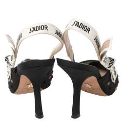 Pre Owned  Dior Black Mesh And Fabric Polka Dot J'Adior Ribbon Slingback Sandals Size 37.5