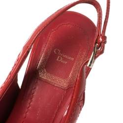 Pre Owned صندل ديور جلد لامع كاناج أحمر كعب روكي إسبادريل مقدمة مفتوحة فتحة كعب مقاس 37.5