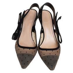 Pre Owned Dior Black Mesh And Suede J 'Adior Slingback Sandals Size 37.5