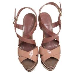 Dior Multicolor Patent Leather Cross Strap Slingback Platform Sandals Size 37
