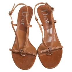 Pre Owned Dior Brown Leather T-Strap Sandals Size 38.5