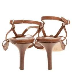 Pre Owned Dior Brown Leather T-Strap Sandals Size 38.5