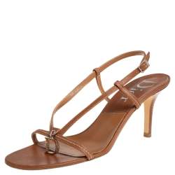 Pre Owned Dior Brown Leather T-Strap Sandals Size 38.5