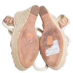 Pre Owned Dior Beige Suede And Python Rope Espadrille Wedge Ankle Wrap Sandals Size 39