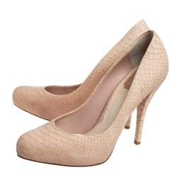 Dior Beige Python-Embossed Leather Round Toe Pumps Size 38