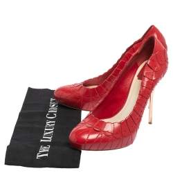 Pre Owned Dior Red Embroidered Leather Platform Pumps Size 38.5