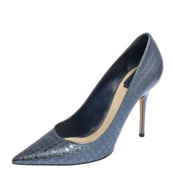 Pre Owned حذاء كعب عالي ديور جلد كاناج أزرق ميتاليك بمقدمة مدببة مقاس 40.5