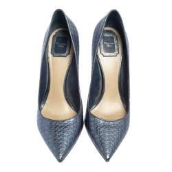 Pre Owned حذاء كعب عالي ديور جلد كاناج أزرق ميتاليك بمقدمة مدببة مقاس 40.5