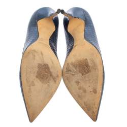 Pre Owned حذاء كعب عالي ديور جلد كاناج أزرق ميتاليك بمقدمة مدببة مقاس 40.5