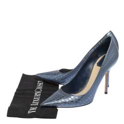 Pre Owned حذاء كعب عالي ديور جلد كاناج أزرق ميتاليك بمقدمة مدببة مقاس 40.5