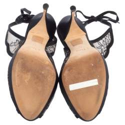 مملوكة مسبقًا Dior Black Lace And Satin Open Toe Slingback Sandals Size 38