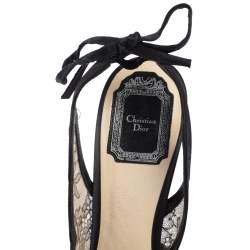 مملوكة مسبقًا Dior Black Lace And Satin Open Toe Slingback Sandals Size 38