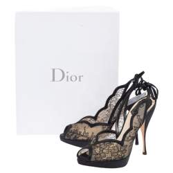 مملوكة مسبقًا Dior Black Lace And Satin Open Toe Slingback Sandals Size 38