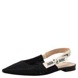 Pre Owned Dior Black Technical Fabric And J'adior Ribbon Pointed Toe Slingback Flats Size 38