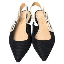 Pre Owned Dior Black Technical Fabric And J'adior Ribbon Pointed Toe Slingback Flats Size 38