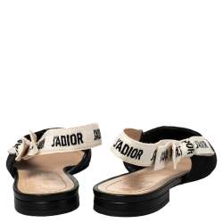 Pre Owned Dior Black Technical Fabric And J'adior Ribbon Pointed Toe Slingback Flats Size 38