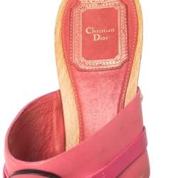Dior Pink Leather Logo Embellished Slide Sandals Size 37.5