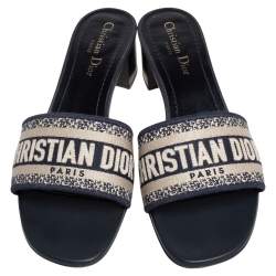 Pre Owned Dior Blue/Beige Cotton Blend Dway Slide Sandals Size 39.5