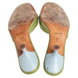 Pre Owned Dior Green Monogram Patent Leather Lock and Key Open Toe Slide Mules Size 37