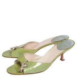 Pre Owned Dior Green Monogram Patent Leather Lock and Key Open Toe Slide Mules Size 37