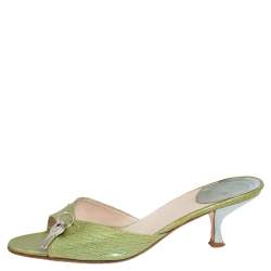 Pre Owned Dior Green Monogram Patent Leather Lock and Key Open Toe Slide Mules Size 37