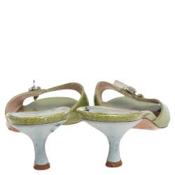 Pre Owned Dior Green Monogram Patent Leather Lock and Key Open Toe Slide Mules Size 37