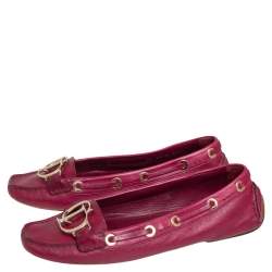 Pre Owned Dior Pink Leather CD Logo Slip On Loafers Size 37.5