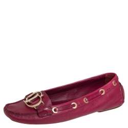 Pre Owned Dior Pink Leather CD Logo Slip On Loafers Size 37.5