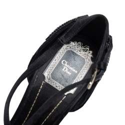  مملوكة مسبقًا Dior Black Satin Crystal Embellished Peep Toe Ankle Strap Sandals Size 39
