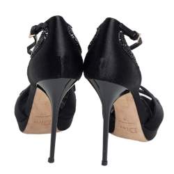 مملوكة مسبقًا Dior Black Satin Crystal Embellished Peep Toe Ankle Strap Sandals Size 39