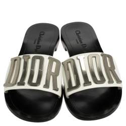 Dior White Leather Diorevolution Flat Slides Size 38