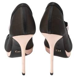 Pre Owned Dior Black/Pink Mesh Rose Detail Peep Toe Pumps Size 37.5