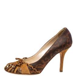 Dior Brown Karung Cut Out Pumps Size 38.5