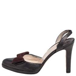 Dior Metallic Brown Lizard Slingback Bow Sandals Size 39.5