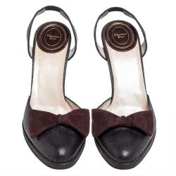 Dior Metallic Brown Lizard Slingback Bow Sandals Size 39.5