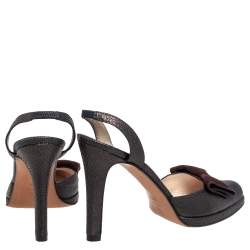 Dior Metallic Brown Lizard Slingback Bow Sandals Size 39.5