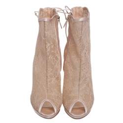 Pre Owned Dior Beige Floral Lace & Satin Peep Toe Platform Booties Size 39