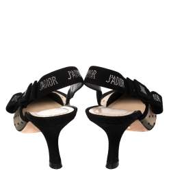Dior Black Mesh And Suede J'Adior Slingback Sandals Size 39.5