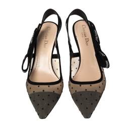Dior Black Mesh And Suede J'Adior Slingback Sandals Size 39.5