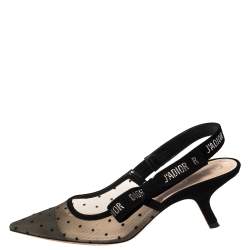 Dior Black Mesh And Suede J'Adior Slingback Sandals Size 39.5